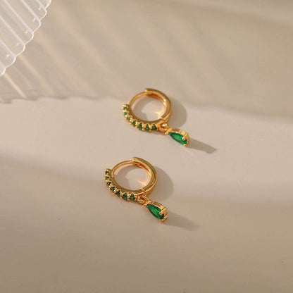 Vintage 18K Gold Circle Earrings with Emerald - Elegant Drop Style - Buy Center