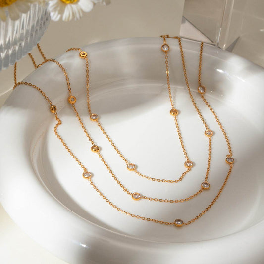 Elegant 18K Gold Three-Layer Necklace - Stylish Titanium Steel Jewelry - Buy Center