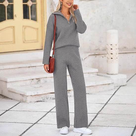 Buycenter Autumn Winter Knitting Two-Piece Set - Zipper Sweater & Pants - Buy Center