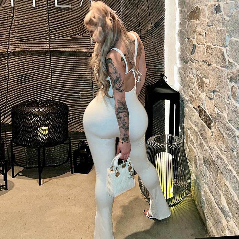 Women's Backless Jumpsuit - Stylish Summer Romper in Classic Colors - Buy Center