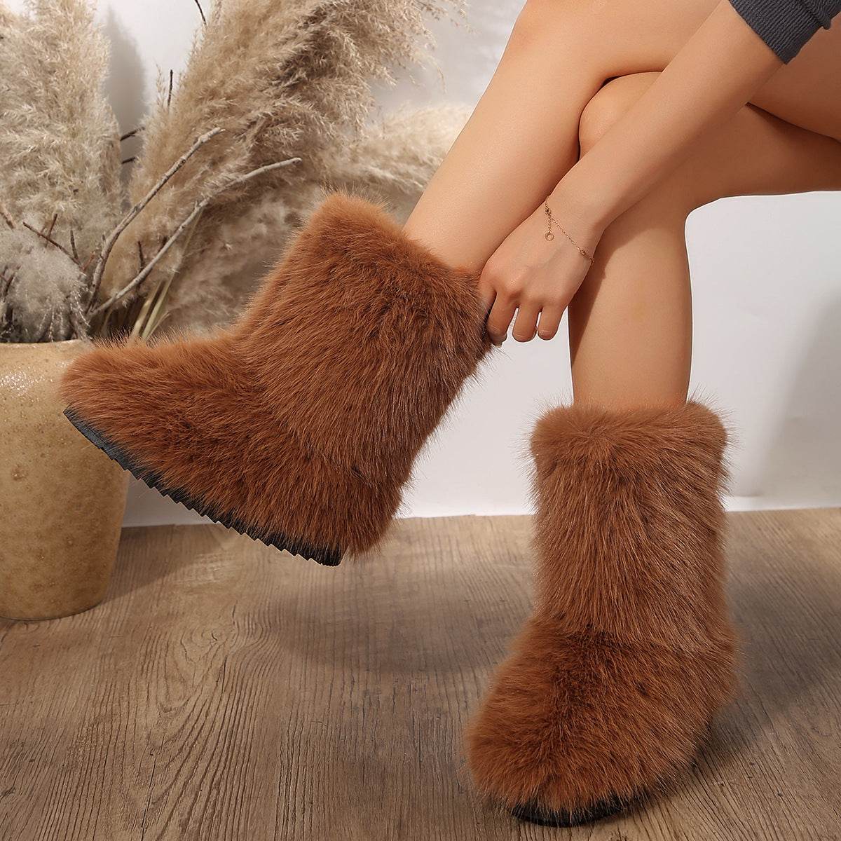 Mid-Calf Plush Boots for Women - Stylish, Warm, and Waterproof - Buy Center