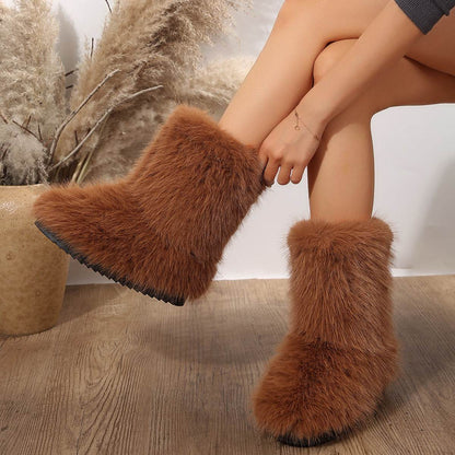 Mid-Calf Plush Boots for Women - Stylish, Warm, and Waterproof - Buy Center