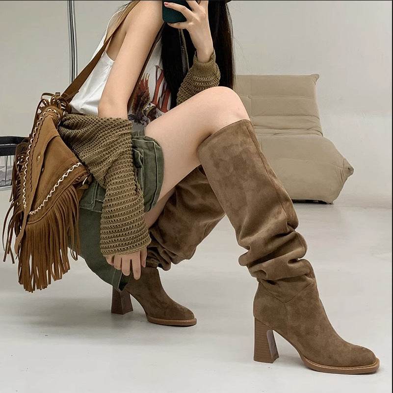 High Leg Heel Riding Boots - Stylish Cowhide with Durable TPR Sole - Buy Center