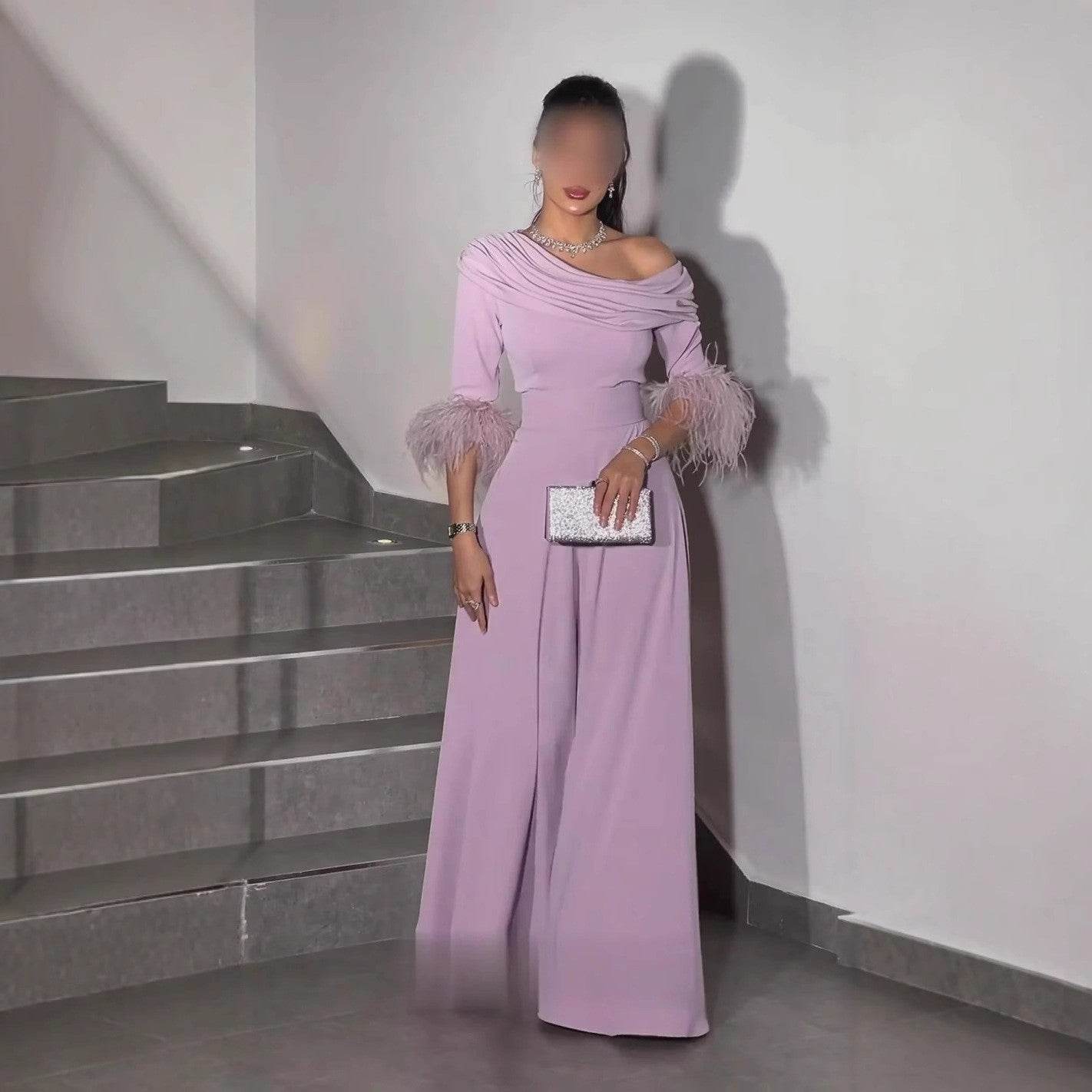 Sexy Fashion Feather Stitching Jumpsuit - Elegant Long Sleeve, High Waist - Buy Center