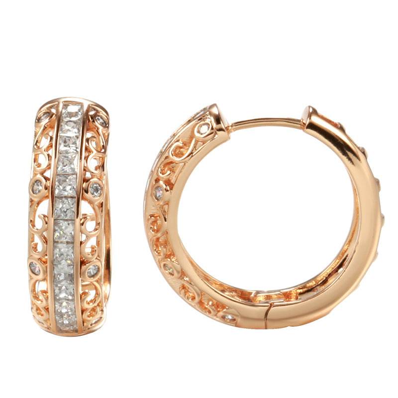 Elegant Rose Gold Earrings with Micro Rhinestones - Geometric Style - Buy Center