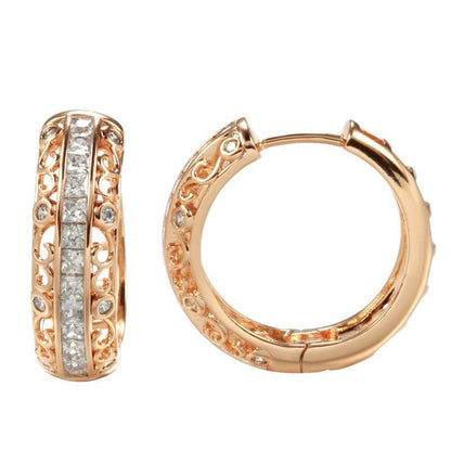 Elegant Rose Gold Earrings with Micro Rhinestones - Geometric Style - Buy Center