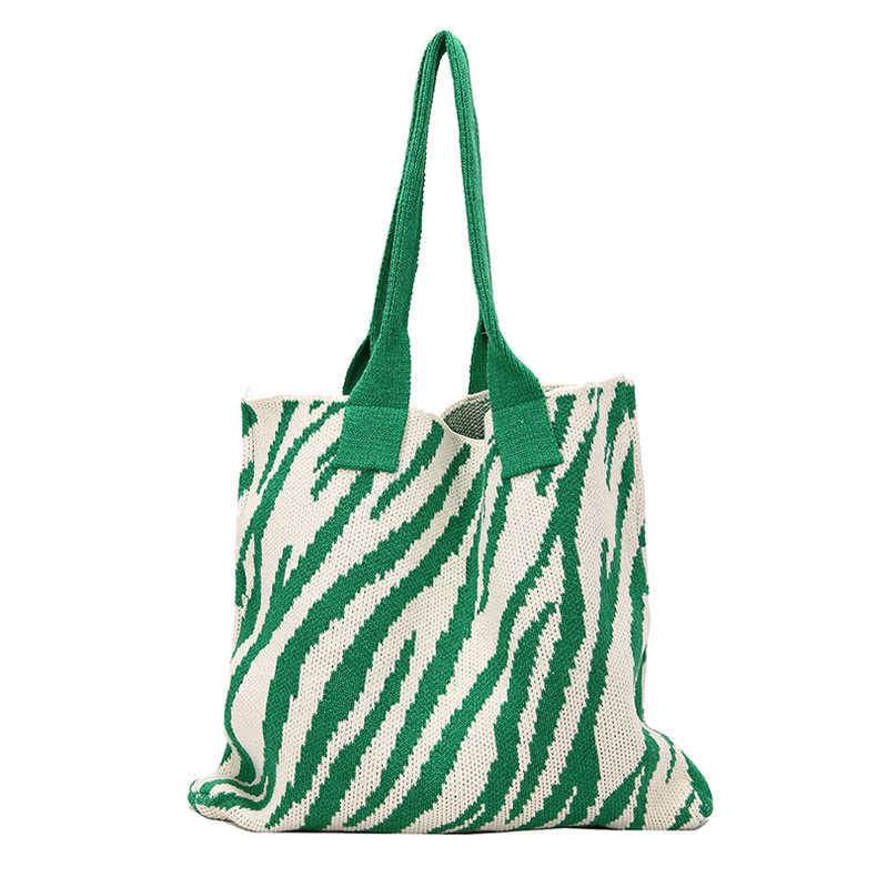 Large Capacity Zebra Pattern Tote Bag - Stylish Knitted Design for Women - Buy Center