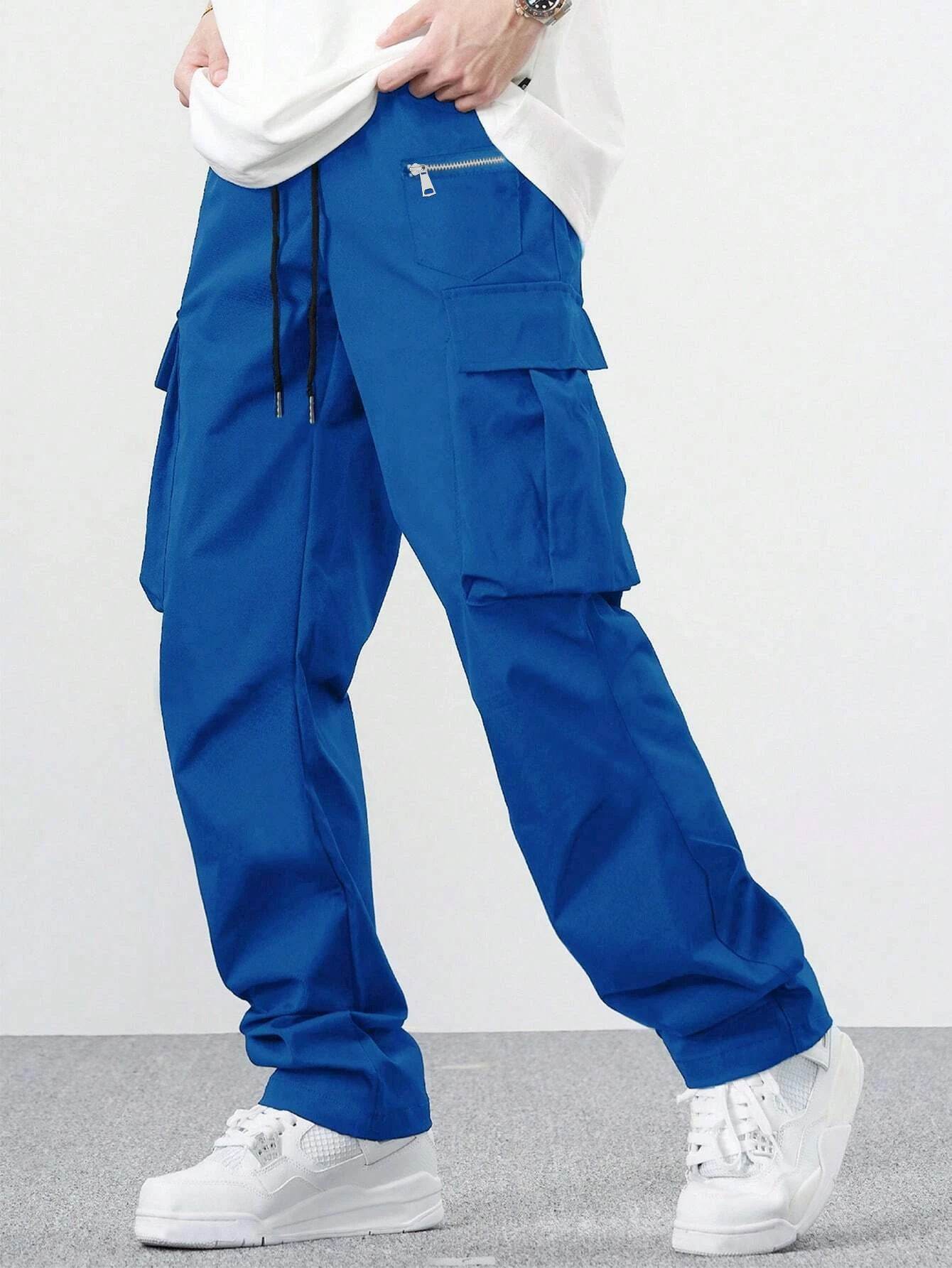 Casual Multi-Pocket Men's Overalls - Solid Color & Mid-Waist Style - Buy Center