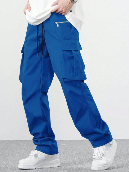 Casual Multi-Pocket Men's Overalls - Solid Color & Mid-Waist Style - Buy Center
