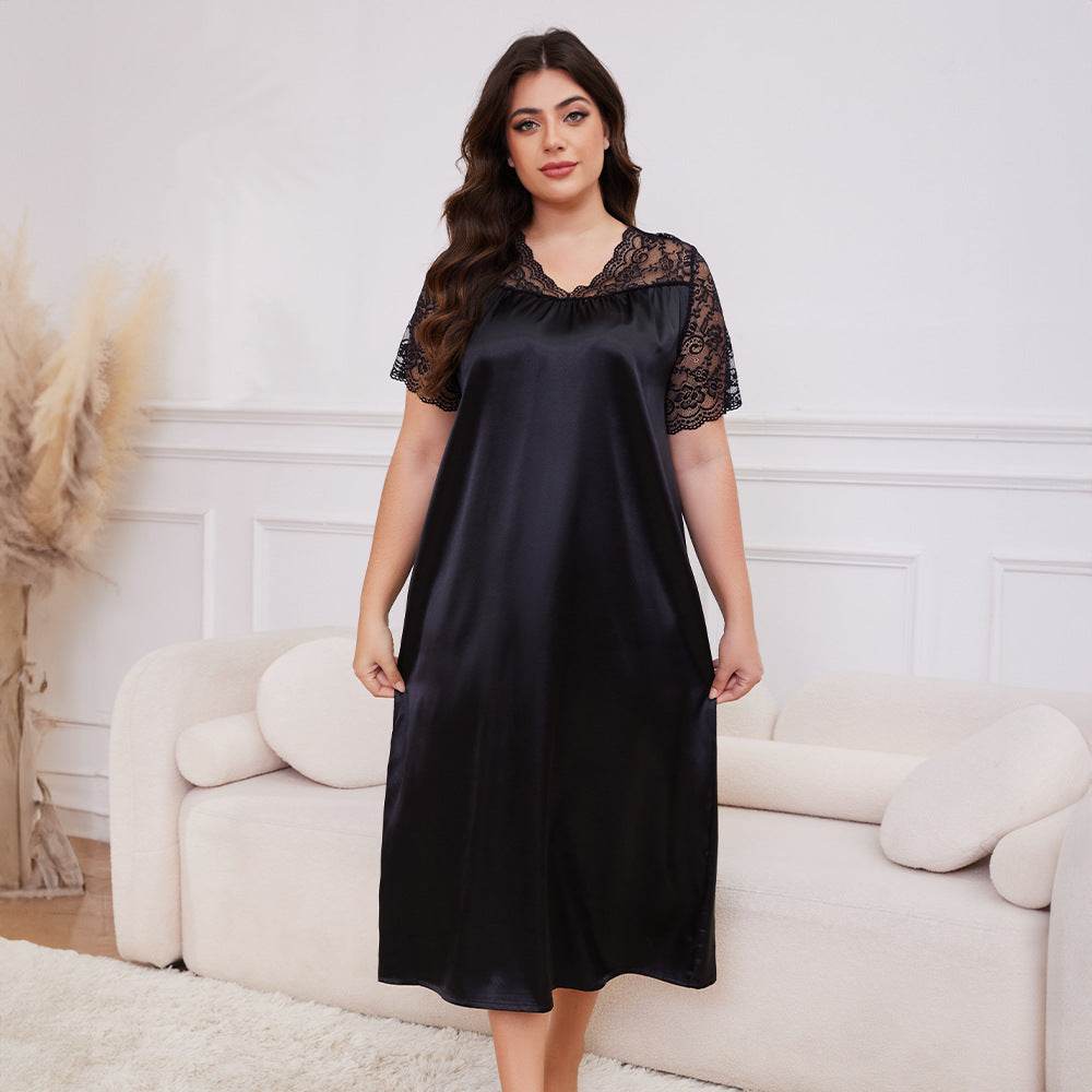 Buycenter Ice Silk Short Sleeve Nightdress - Loose Casual Homewear for Ladies - Buy Center