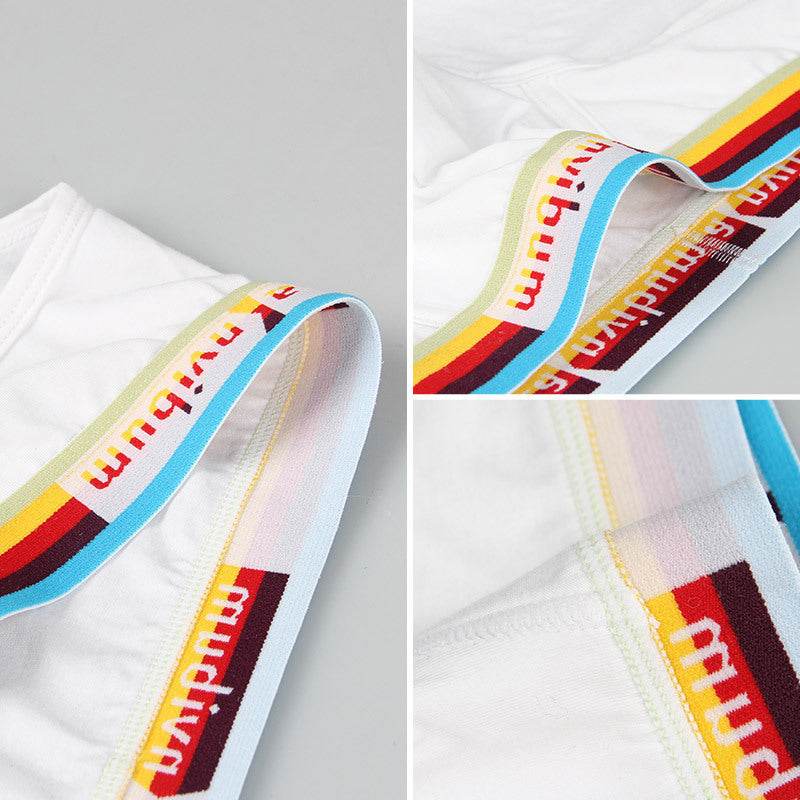 Rainbow Rubber Band Cotton Briefs - Stylish Mid Waist, Solid Colors - Buy Center