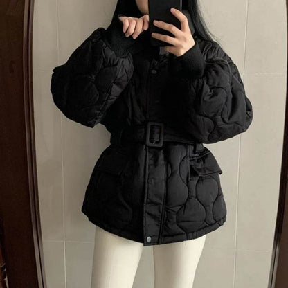 Women's Long Sleeve Cotton Coat - Stylish Padded Jacket in Black & White - Buy Center