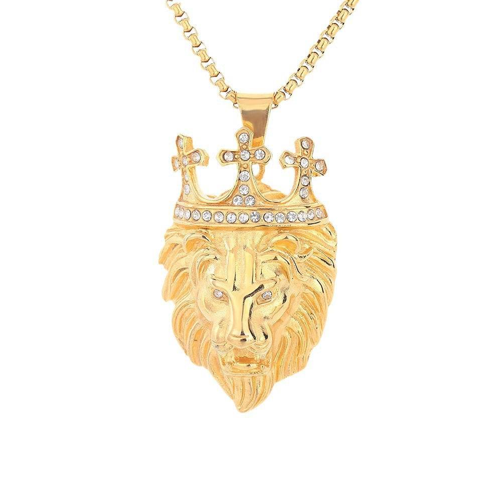 Street Style Gold Plated Crown Lion Pendant - Titanium Steel Keychain - Buy Center