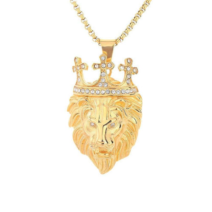 Street Style Gold Plated Crown Lion Pendant - Titanium Steel Keychain - Buy Center