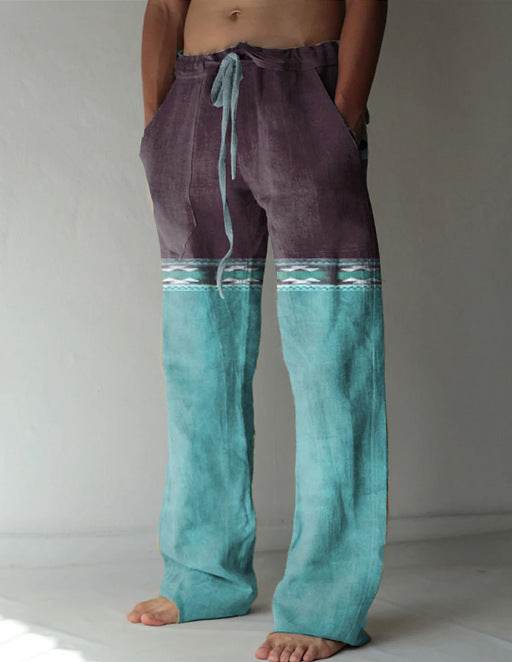 Buycenter Men's Casual Linen Pants - Printed, Loose Fit, Multiple Sizes - Buy Center