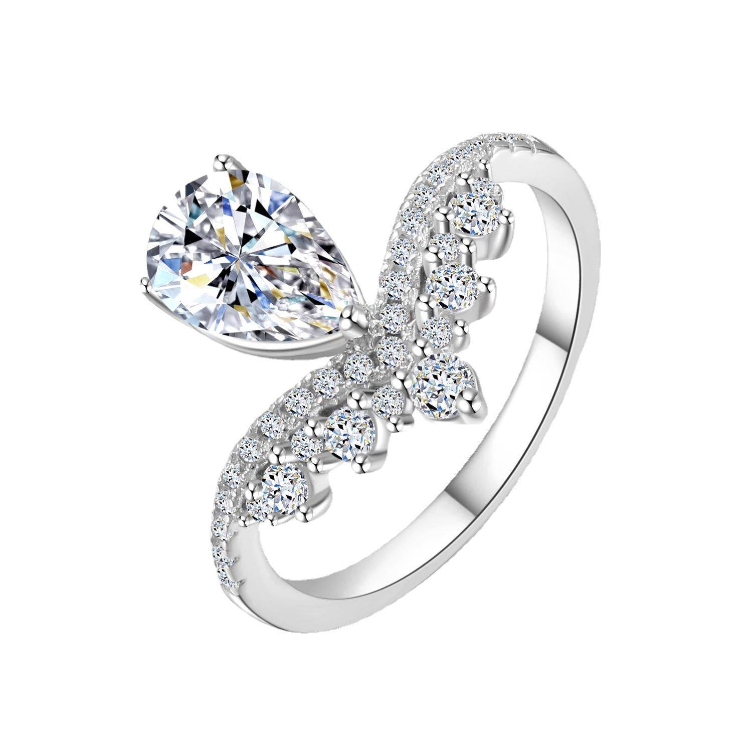 Buycenter Sterling Silver S925 Moissanite Water Drop Ring - Adjustable Size - Buy Center