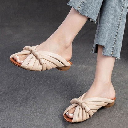 Women's Genuine Leather Flat Slippers - Trendy Single Strap Slide Style - Buy Center