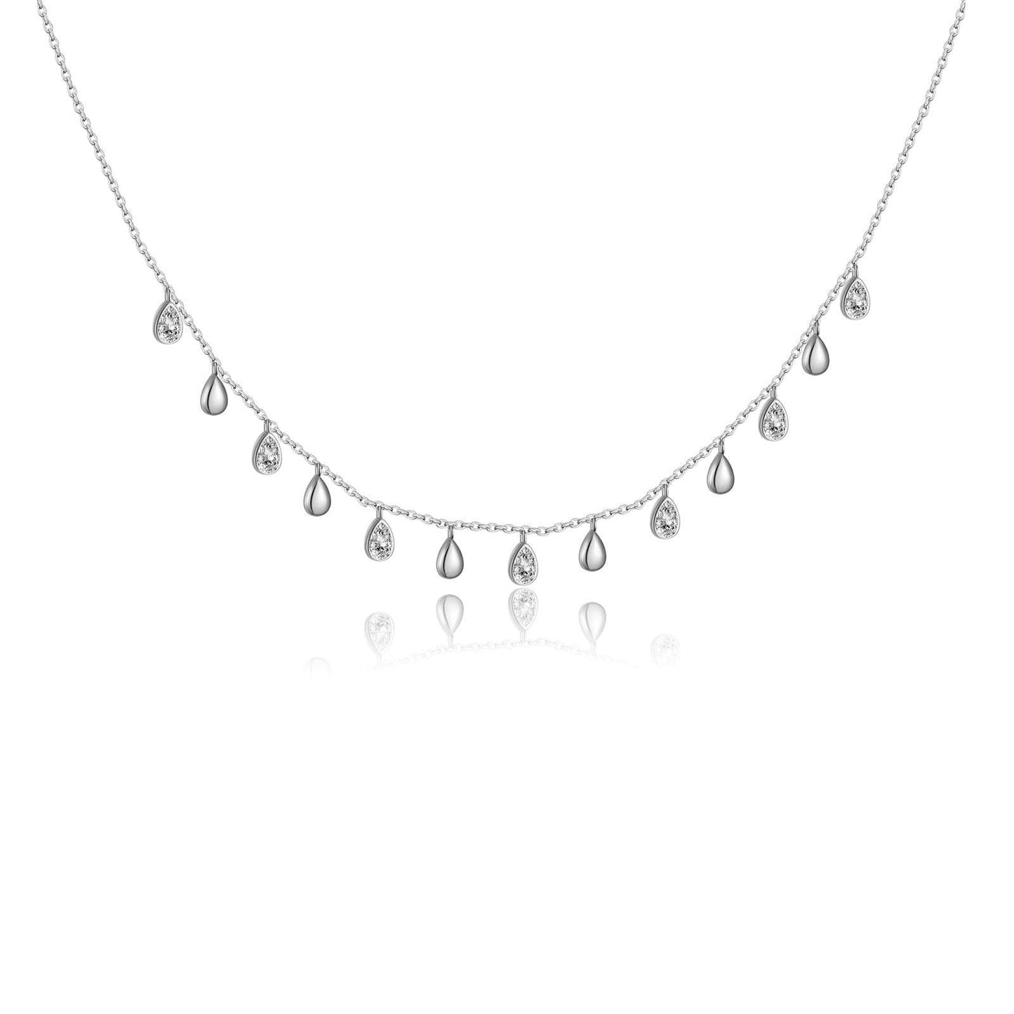 S925 Sterling Silver Long Necklace - Pear-Shaped Zircon Pendant, Adjustable Length - Buy Center