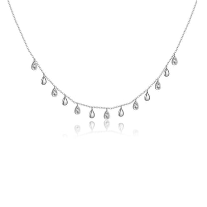 S925 Sterling Silver Long Necklace - Pear-Shaped Zircon Pendant, Adjustable Length - Buy Center