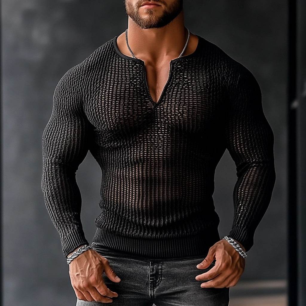 Buycenter Men's Transparent Mesh Hollow Top - Stylish Black Leisurewear - Buy Center