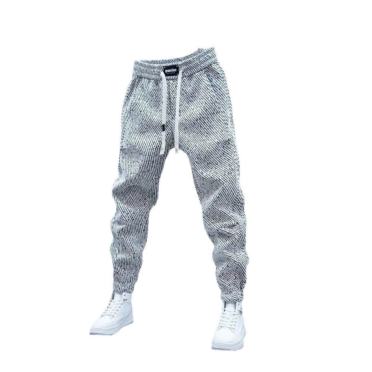 Men's Versatile Loose Sweatpants - Striped Casual Trousers in Black, Gray - Buy Center