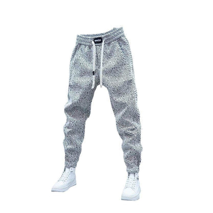 Men's Versatile Loose Sweatpants - Striped Casual Trousers in Black, Gray - Buy Center