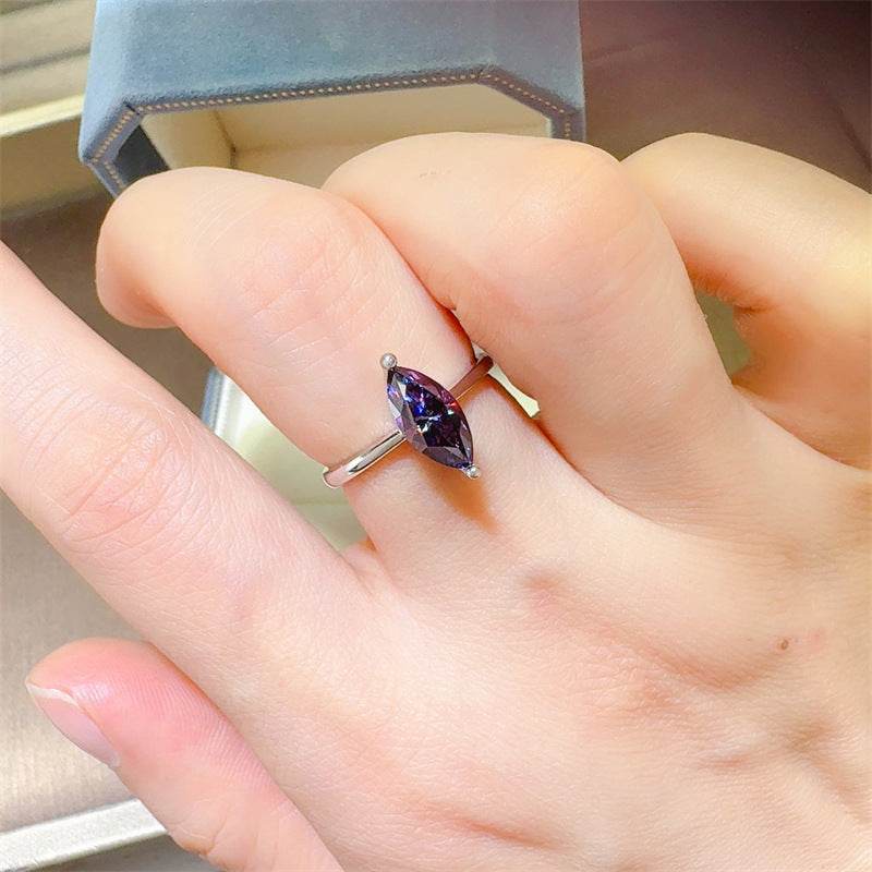 Classic Purple Horse Eye Moissanite Ring - Elegant U-Shaped Design - Buy Center