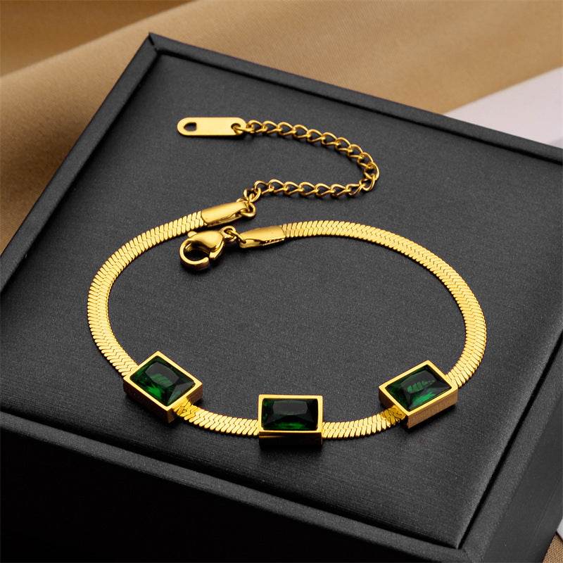 Elegant Green Zircon Titanium Steel Necklace & Bracelet Set for Women - Buy Center