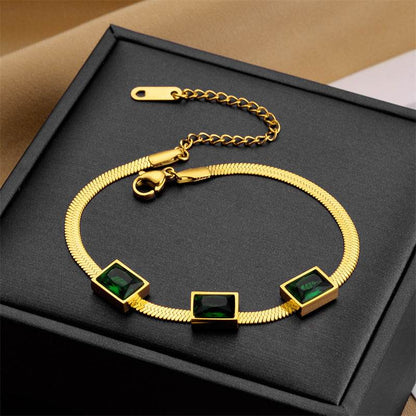 Elegant Green Zircon Titanium Steel Necklace & Bracelet Set for Women - Buy Center