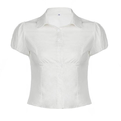 Buycenter Women's Puff Sleeve Polo Shirt - Solid Color Casual Top - Buy Center