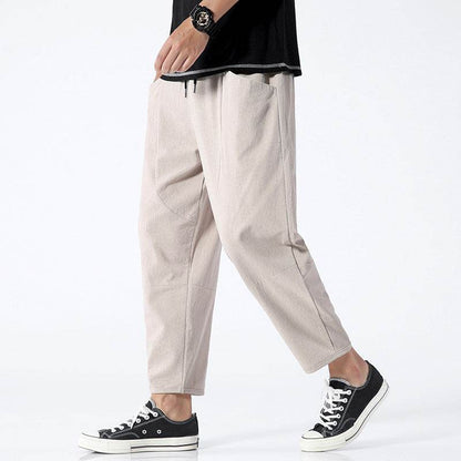 Men's Plus Size Cropped Pants - Loose Cotton and Linen Tapered Fit - Buy Center