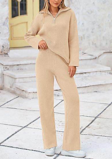 Buycenter Autumn Winter Knitting Two-Piece Set - Zipper Sweater & Pants - Buy Center