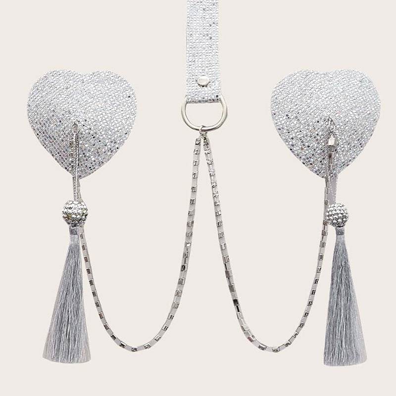 Tassel Love Heart Chest Necklace - Handmade Sequin Body Jewelry - Buy Center