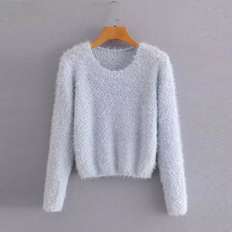 Solid Color Round Neck Pullover Sweater - Trendy Casual for Women - Buy Center