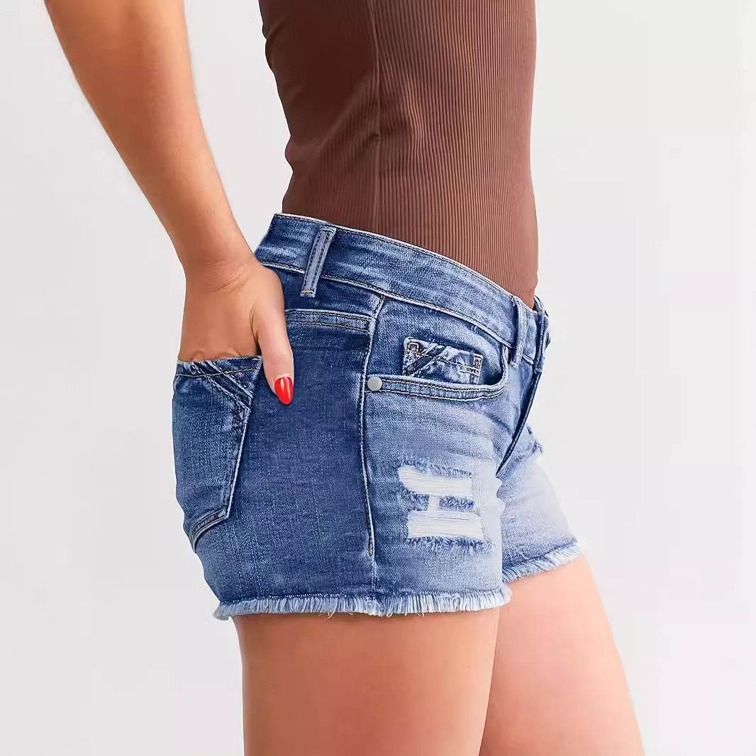 Buycenter Ladies Ripped Wadding Button Shorts - Street Fashion Denim - Buy Center