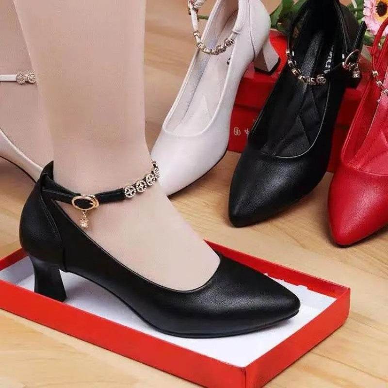 Stunning Ankle-Strap Rhinestone High Heels - Chunky Pumps for Any Occasion - Buy Center