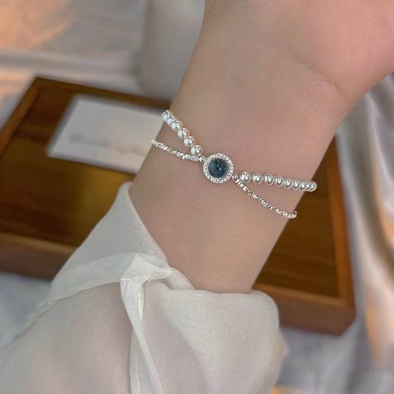 Buycenter S925 Sterling Silver Aquamarine Pearl Bracelet for Women - Buy Center
