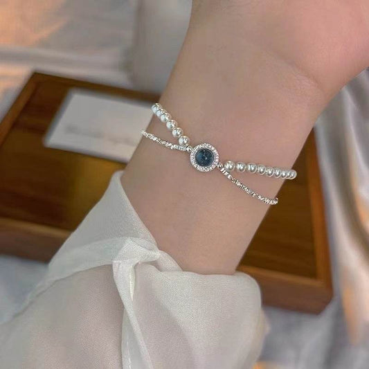 Buycenter S925 Sterling Silver Aquamarine Pearl Bracelet for Women - Buy Center