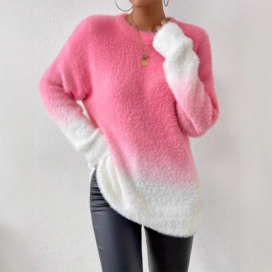 Buycenter Gradient Woolen Top - Fashion Round Neck Sweater in 3 Colors - Buy Center