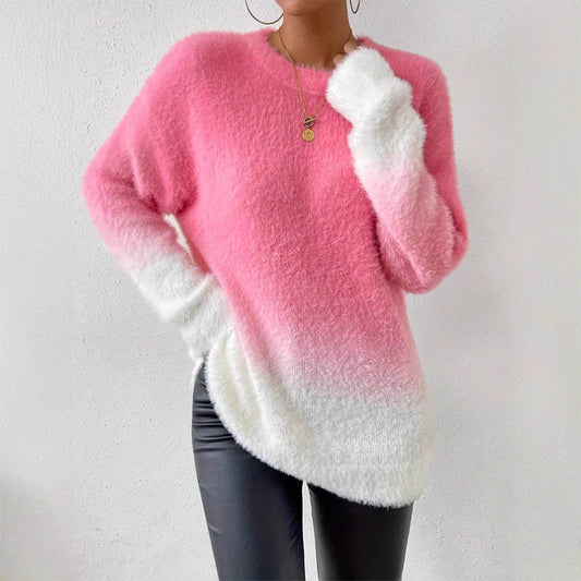 Buycenter Gradient Woolen Top - Fashion Round Neck Sweater in 3 Colors - Buy Center