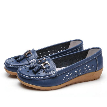 Women's Hollow Leather Wedge Flats - Soft Bottom Comfort in Chic Colors - Buy Center