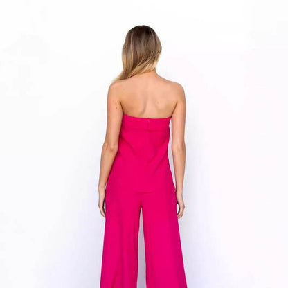 Buycenter Women's Off-Shoulder Trousers Suit - Casual Rose Red Ensemble - Buy Center