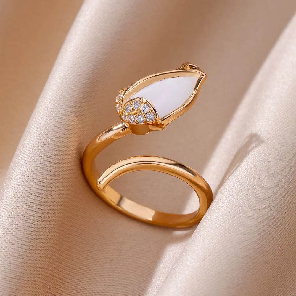 Buy Center Copper Inlaid Zircon Ring - Elegant Open Design for Women - Buy Center