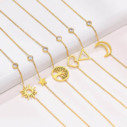 Buy Center Stainless Steel Thin Bracelet - Sun, Moon & Star Design - Buy Center