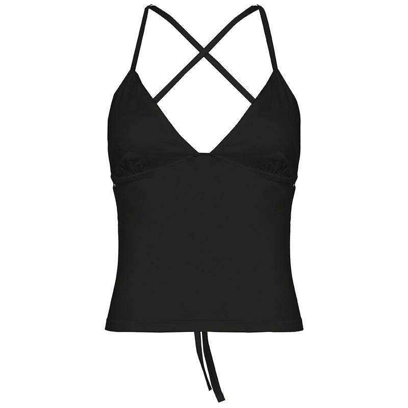 Buycenter V-Neck Hollow Out Exercise Skirt Suit - Solid Color & Sexy Style - Buy Center