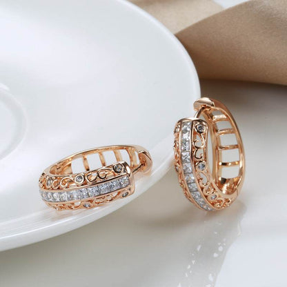 Elegant Rose Gold Earrings with Micro Rhinestones - Geometric Style - Buy Center