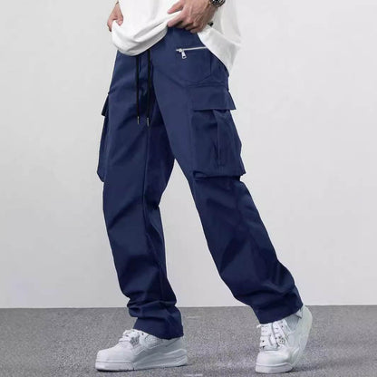 Casual Multi-Pocket Men's Overalls - Solid Color & Mid-Waist Style - Buy Center