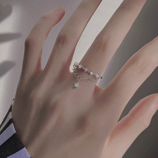 925 Silver Meteor Double Layer Chain Ring - Elegant Celestial Jewelry - Buy Center