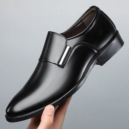 Men's Pointed-Toe Leather Shoes - Slip-On, Stylish Formal Business Wear - Buy Center