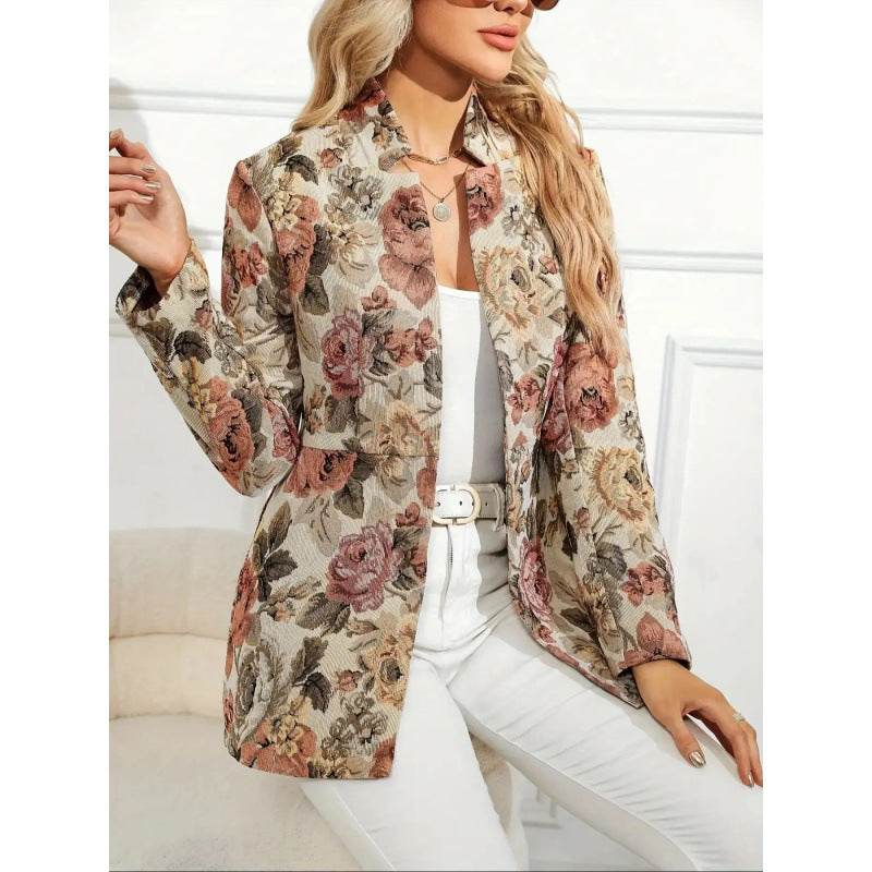 Buycenter Women's Casual Printed Jacket - Stylish Floral Design, Polyester - Buy Center